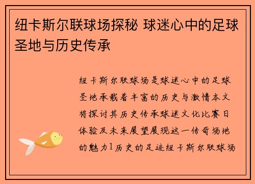 纽卡斯尔联球场探秘 球迷心中的足球圣地与历史传承