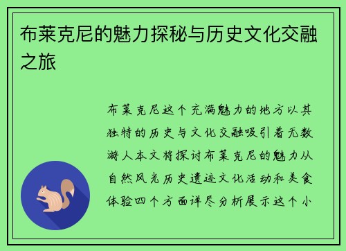 布莱克尼的魅力探秘与历史文化交融之旅
